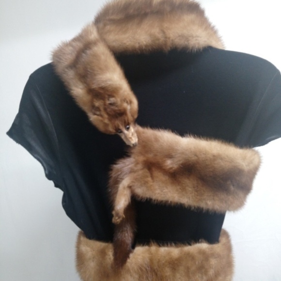 SOLD Vintage 40s Mink Wrap Stole Brown 4 Pelts EUC - Picture 2 of 8
